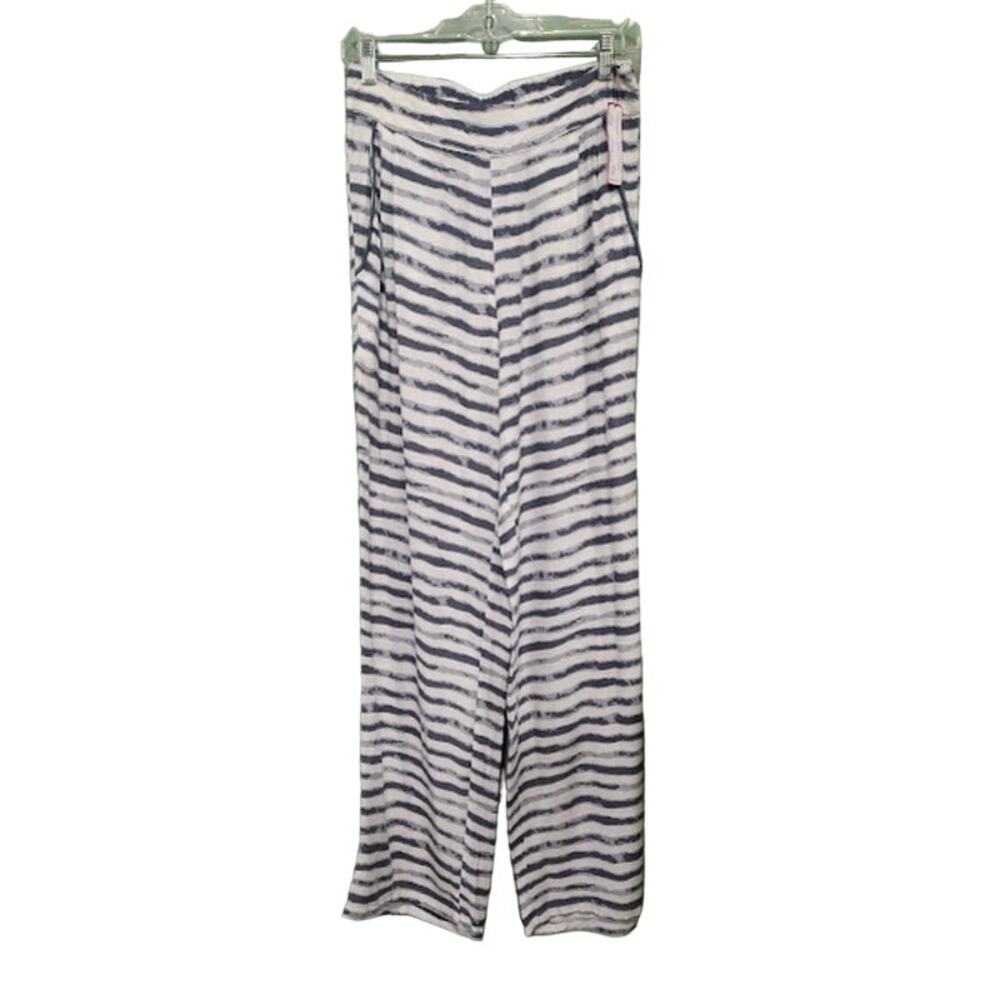 Skemo Striped Wide Leg Summer‎ Weight Pants with Pockets, Gray/Wht, Sz L